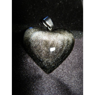 Pendentif coeur argentée obsidienne - mexico obsidienne