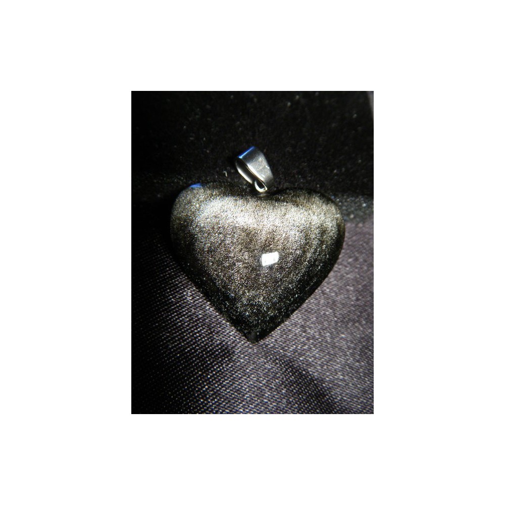 Pendentif coeur argentée obsidienne - mexico obsidienne