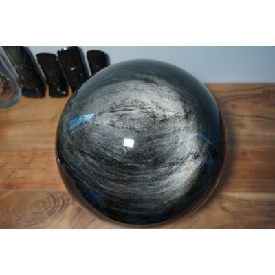 Sphère xxl en obsidienne argentée 25 cm mexico obsidienne