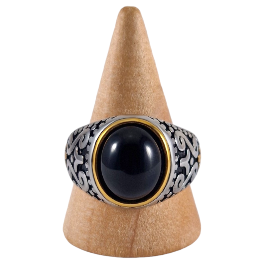 Bague chevalière acier Obsidienne 1 Bague chevalière acier Obsidienne 1