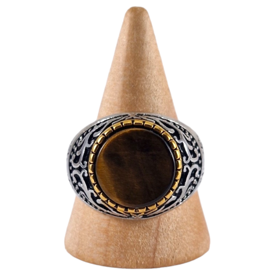 Bague chevalière acier Œil de Tigre 2