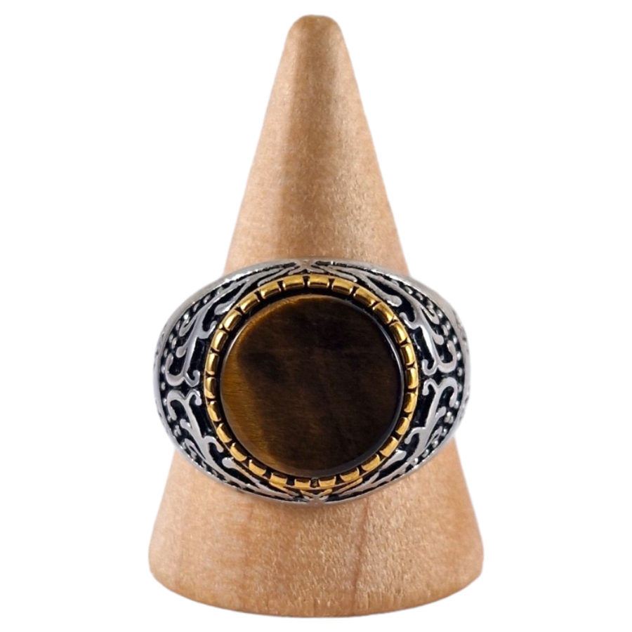 Bague chevalière acier Œil de Tigre 2 Bague chevalière acier Œil de Tigre 2