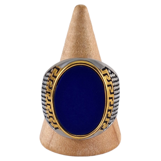 Bague chevalière acier Lapis Lazuli 3