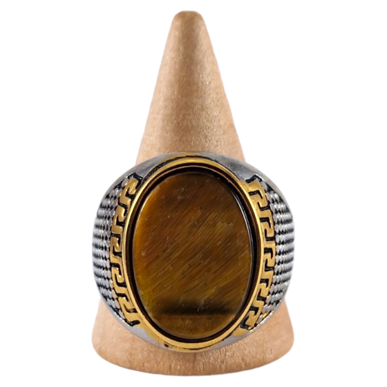 Bague chevalière acier Œil de Tigre 4