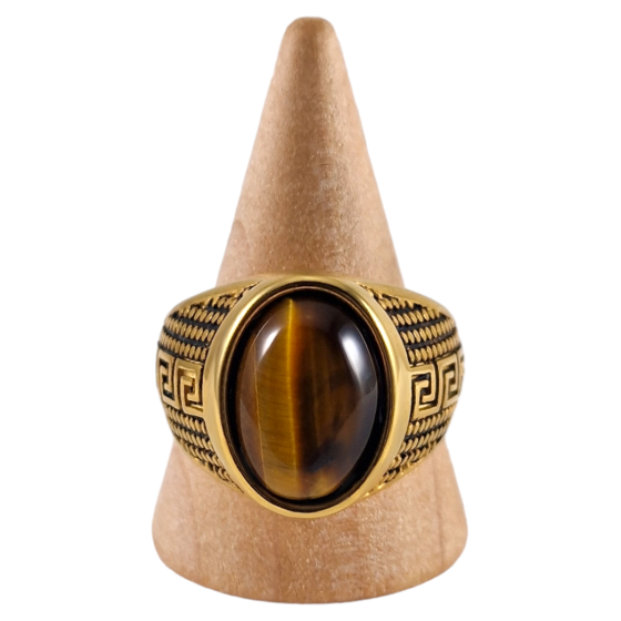 Bague chevalière acier Œil de Tigre 5