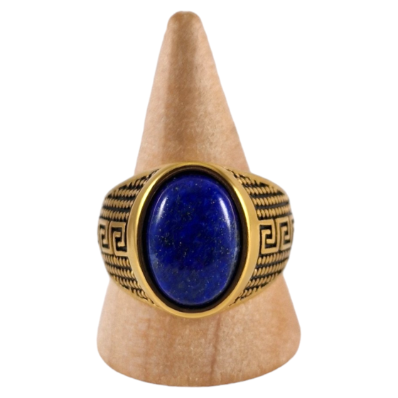 Bague chevalière acier Lapis Lazuli 7