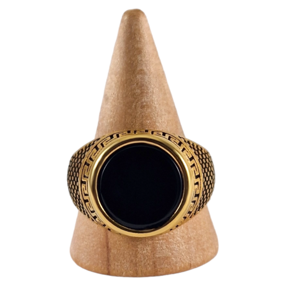 Bague chevalière acier Obsidienne 8