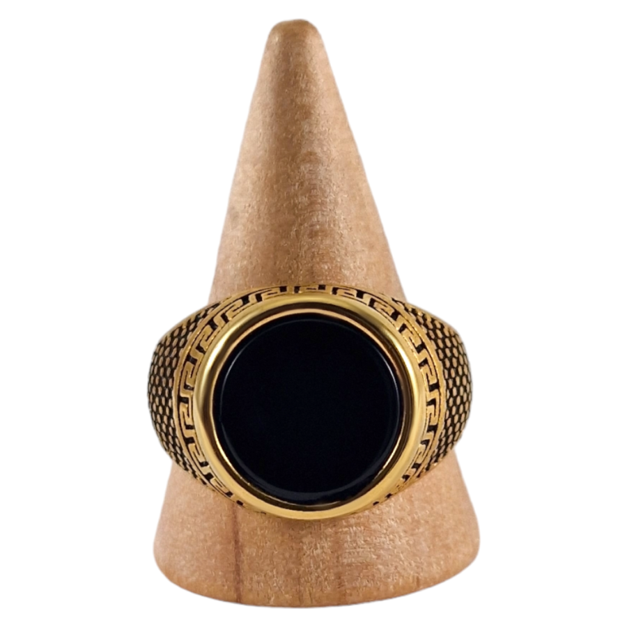 Bague chevalière acier Obsidienne 8 Bague chevalière acier Obsidienne 8