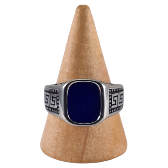 Bague chevalière acier Lapis Lazuli 9