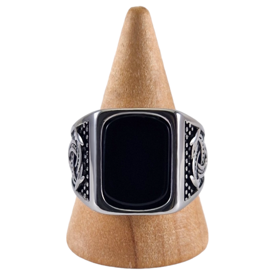 Bague chevalière acier Obsidienne 10 Bague chevalière acier Obsidienne 10