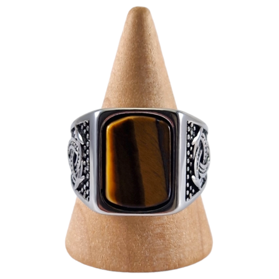 Bague chevalière acier Œil de Tigre 11