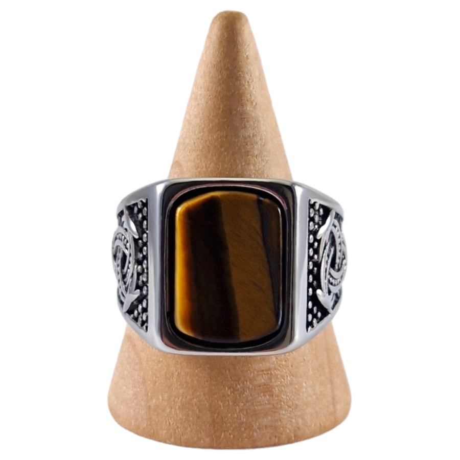Bague chevalière acier Œil de Tigre 11 Bague chevalière acier Œil de Tigre 11