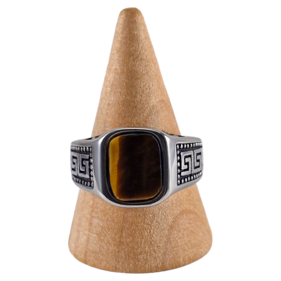 Bague chevalière acier Oeil de Tigre 12