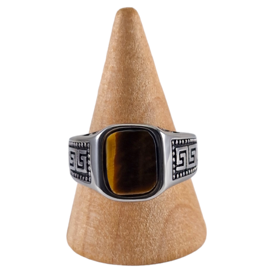 Bague chevalière acier Oeil de Tigre 12 Bague chevalière acier Oeil de Tigre 12