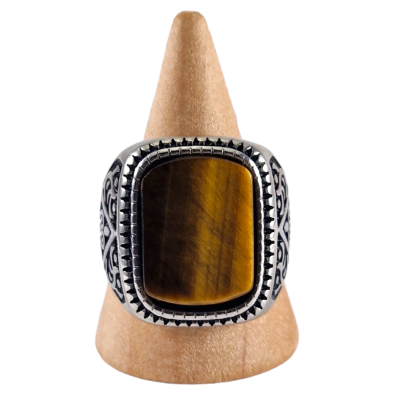 Bague chevalière acier Œil de Tigre 16