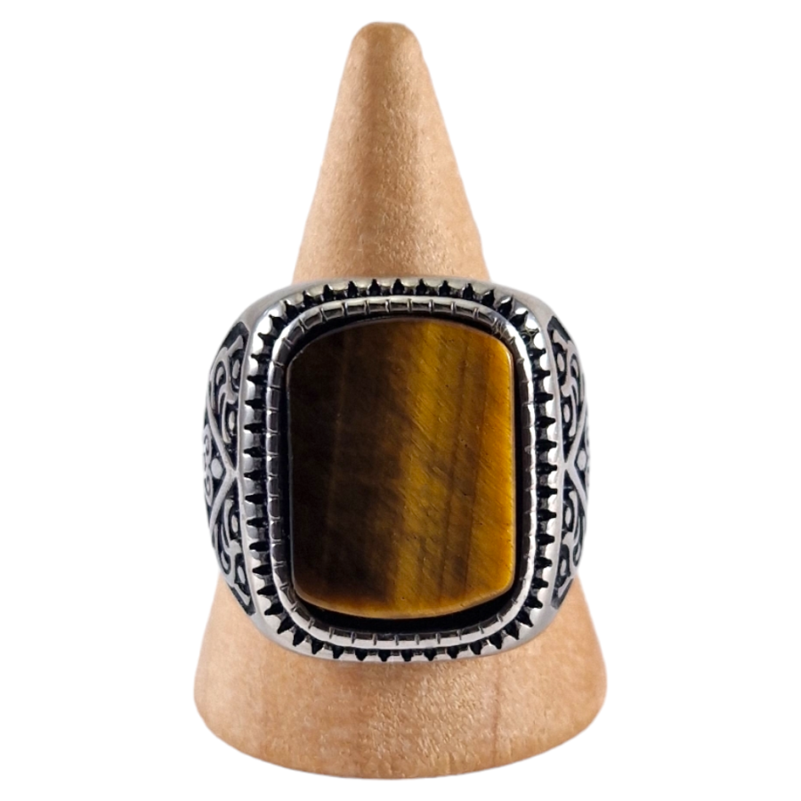 Bague chevalière acier Œil de Tigre 16 Bague chevalière acier Œil de Tigre 16