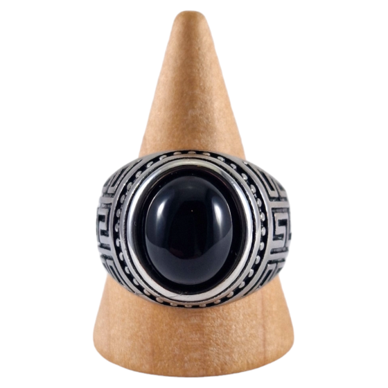 Bague chevalière acier Obsidienne 19