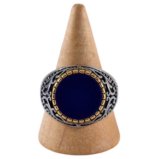 Bague chevalière acier Lapis Lazuli 21