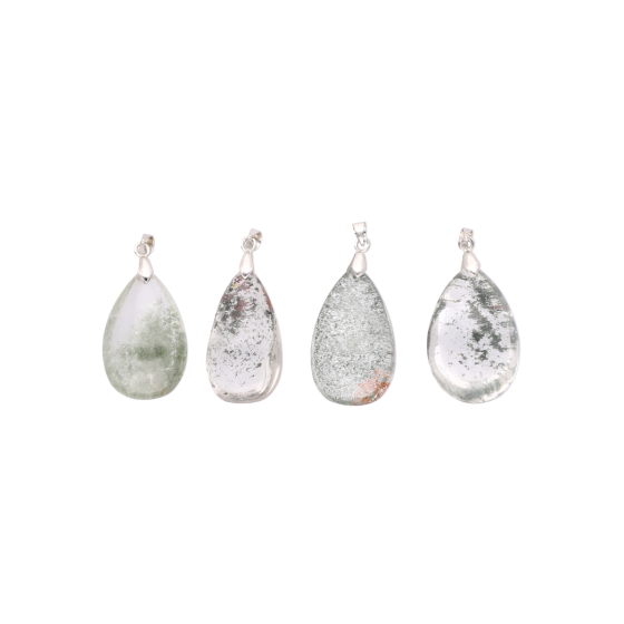 Pendentif lodolite inclusions vertes AA