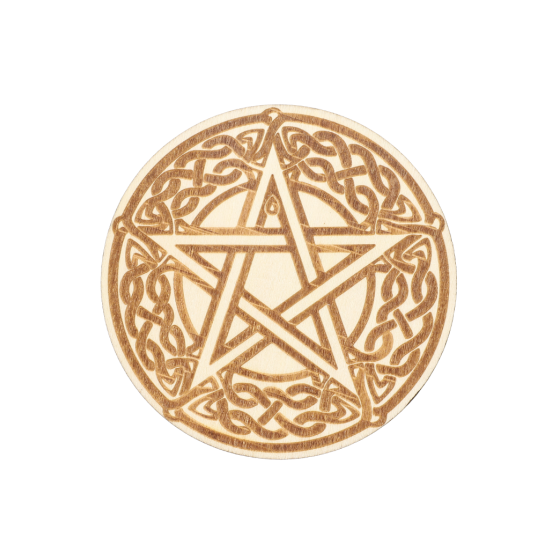 Disque bois gravé pentacle x5