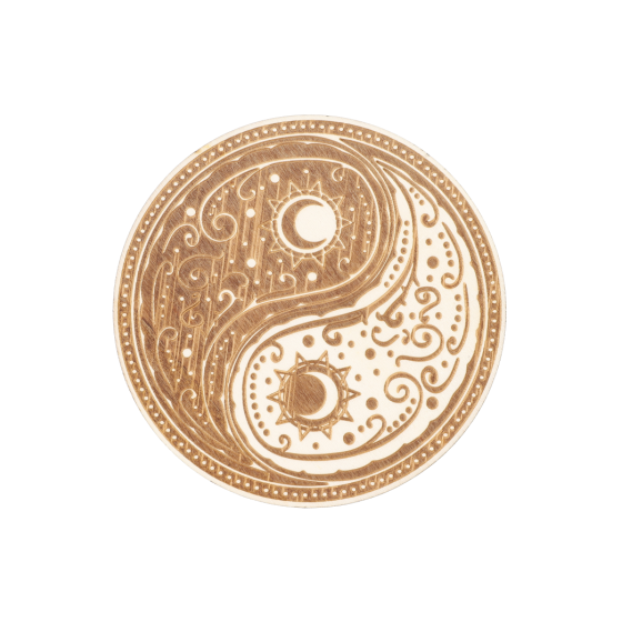 Disque bois gravé yin yang x5