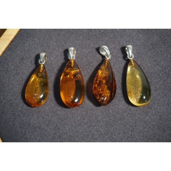 Pendentif Goutte Ambre Miel Cognac