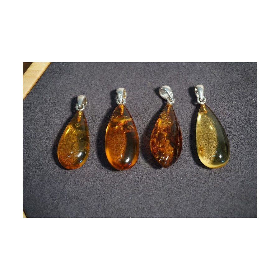 Pendentif Goutte Ambre Miel Cognac