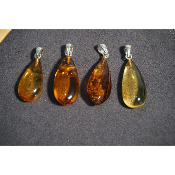 Pendentif Goutte Ambre Miel Cognac