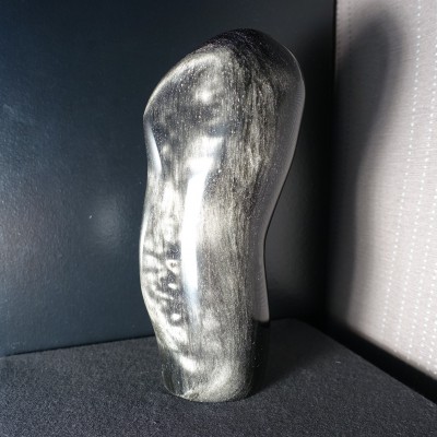20 cm Forme libre obsidienne argenté