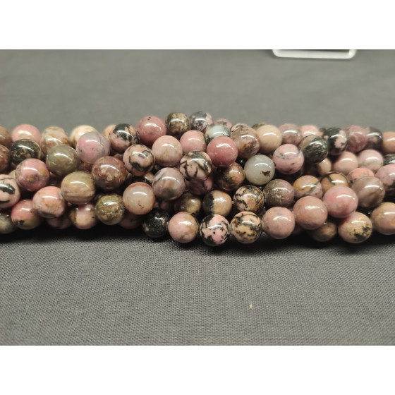 Fil Rhodonite lignes noires...