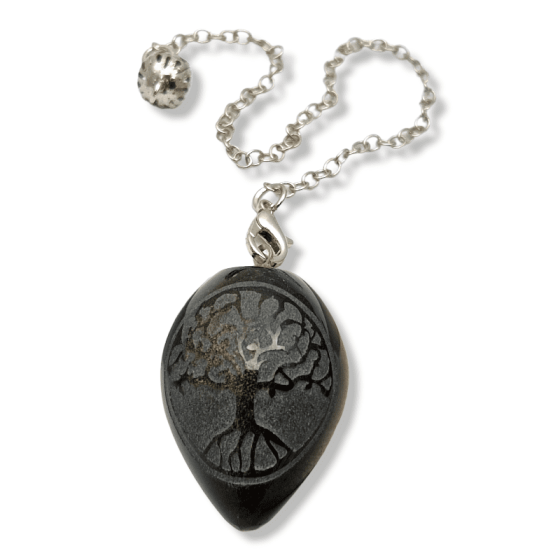 Pendule arbre de vie Œuf obsidienne dorée