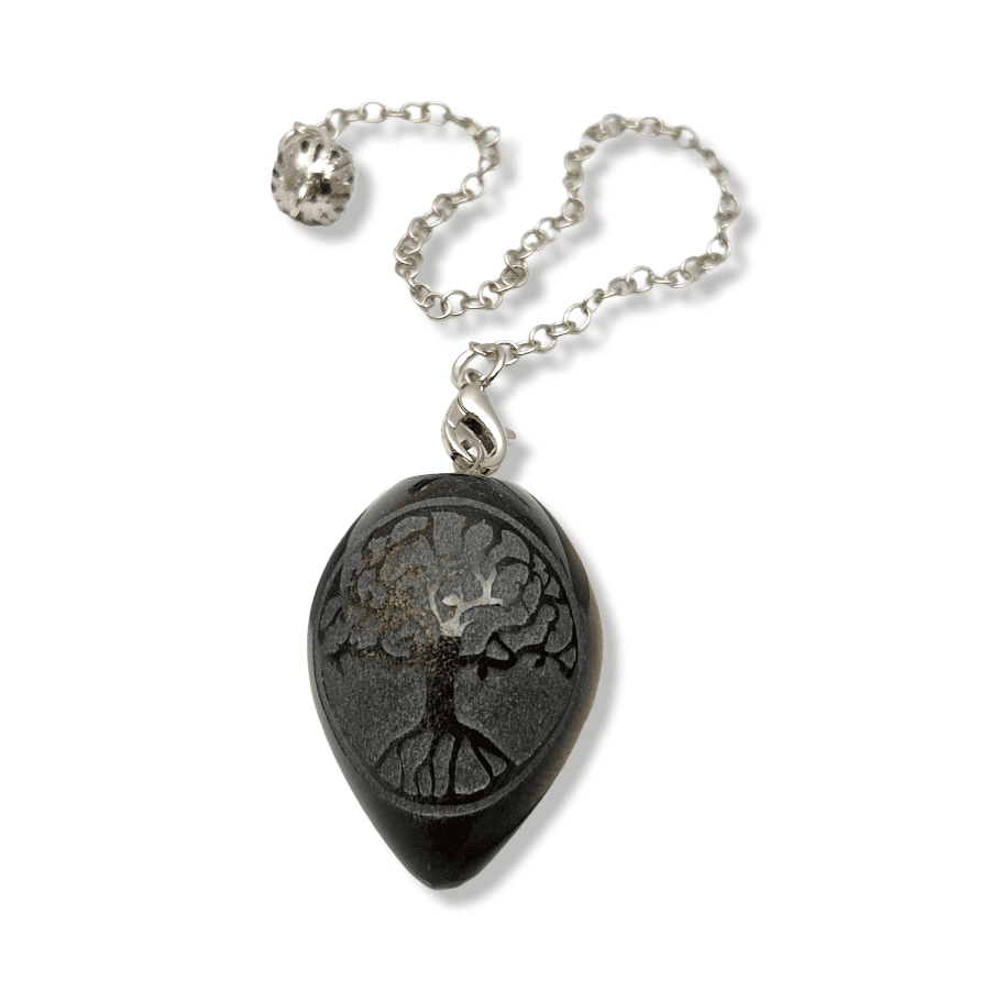 Pendule arbre de vie Œuf obsidienne dorée