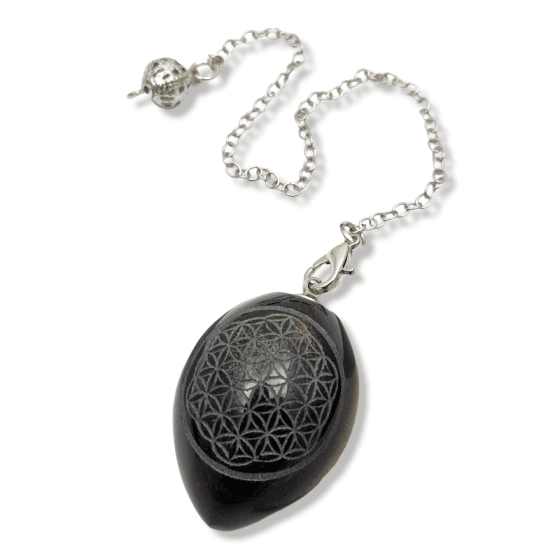 Pendule fleur de vie Œuf obsidienne dorée