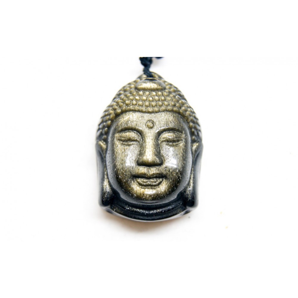 Pendentif Tête Bouddha Obsidienne Dorée
